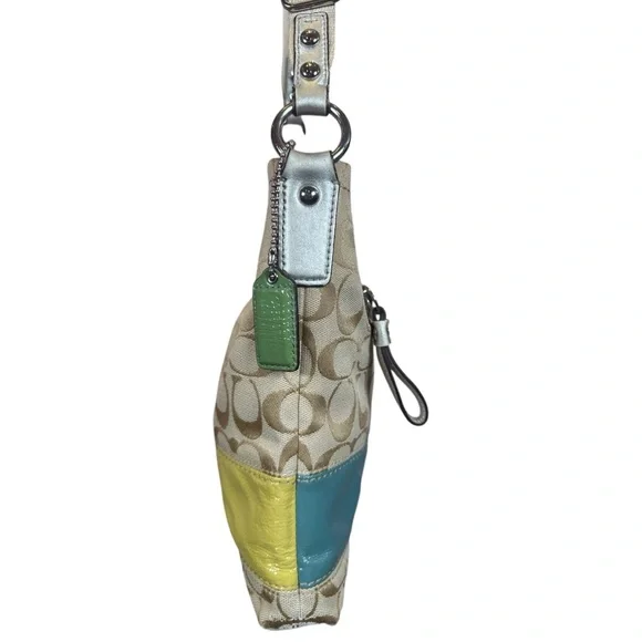 Coach Signature C Jacquard Tan Patchwork Stripe Shoulder Bag EUC - Picture 5 of 14